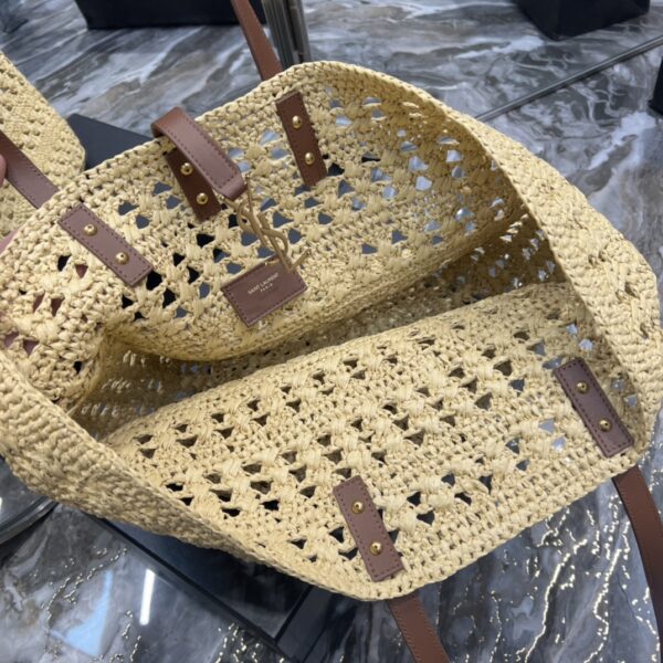 [REP 1:1] Saint Laurent Hollow Straw Woven Tote Bag Yellow For Women, Women's Bags 21.6in/55cm YSL