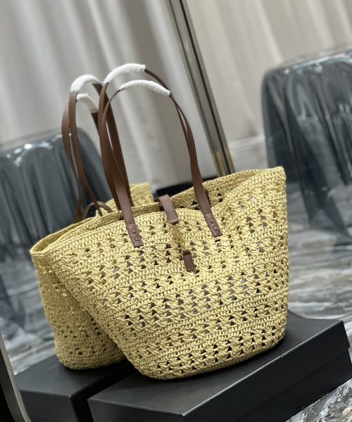[REP 1:1] Saint Laurent Hollow Straw Woven Tote Bag Yellow For Women, Women's Bags 21.6in/55cm YSL