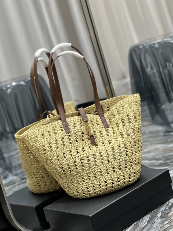 [REP 1:1] Saint Laurent Hollow Straw Woven Tote Bag Yellow For Women, Women's Bags 21.6in/55cm YSL