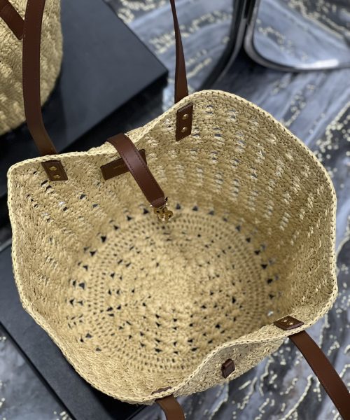 [REP 1:1] Saint Laurent Hollow Straw Woven Tote Bag Yellow For Women, Women's Bags 21.6in/55cm YSL