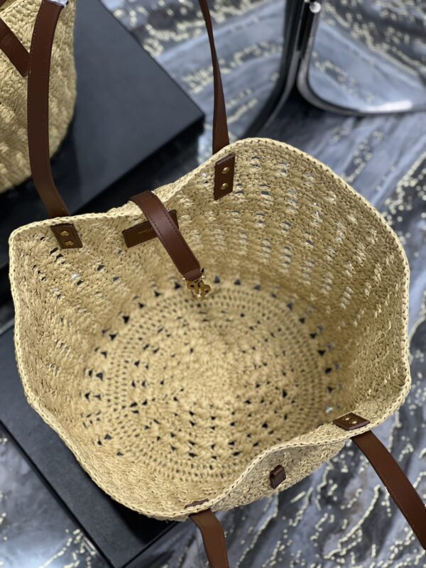 [REP 1:1] Saint Laurent Hollow Straw Woven Tote Bag Yellow For Women, Women's Bags 21.6in/55cm YSL