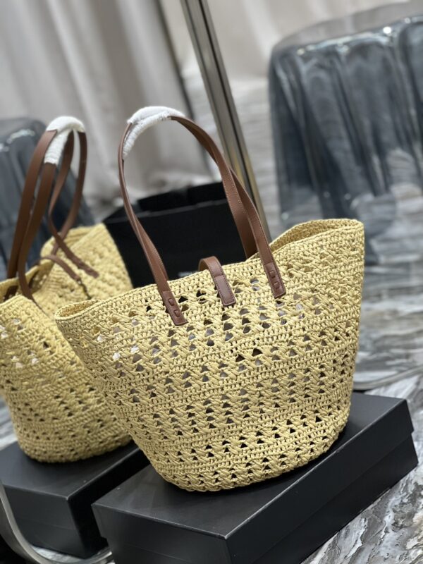 [REP 1:1] Saint Laurent Hollow Straw Woven Tote Bag Yellow For Women, Women's Bags 21.6in/55cm YSL
