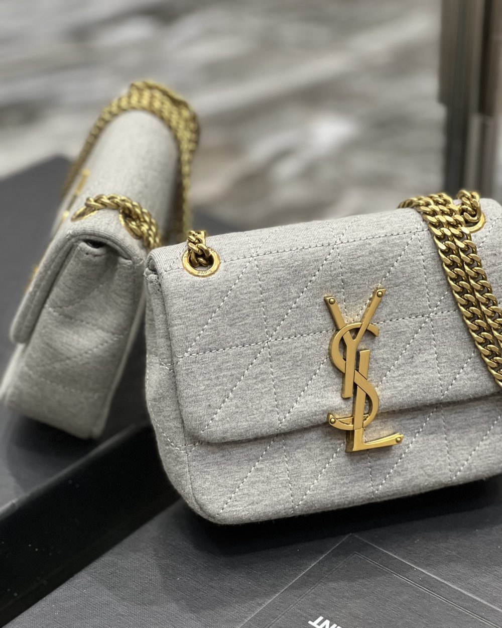 [REP 1:1] Saint Laurent Jamie Mini Chain Bag Grey For Women, Women's Bags 6.9in/17.5cm YSL 6981622F9271407