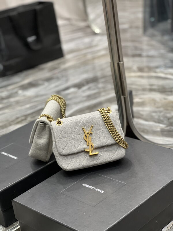 [REP 1:1] Saint Laurent Jamie Mini Chain Bag Grey For Women, Women's Bags 6.9in/17.5cm YSL 6981622F9271407
