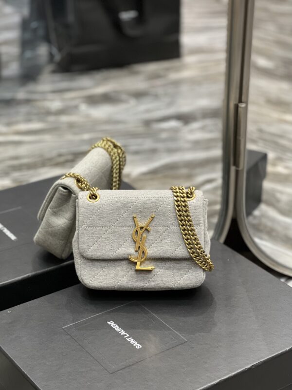 [REP 1:1] Saint Laurent Jamie Mini Chain Bag Grey For Women, Women's Bags 6.9in/17.5cm YSL 6981622F9271407