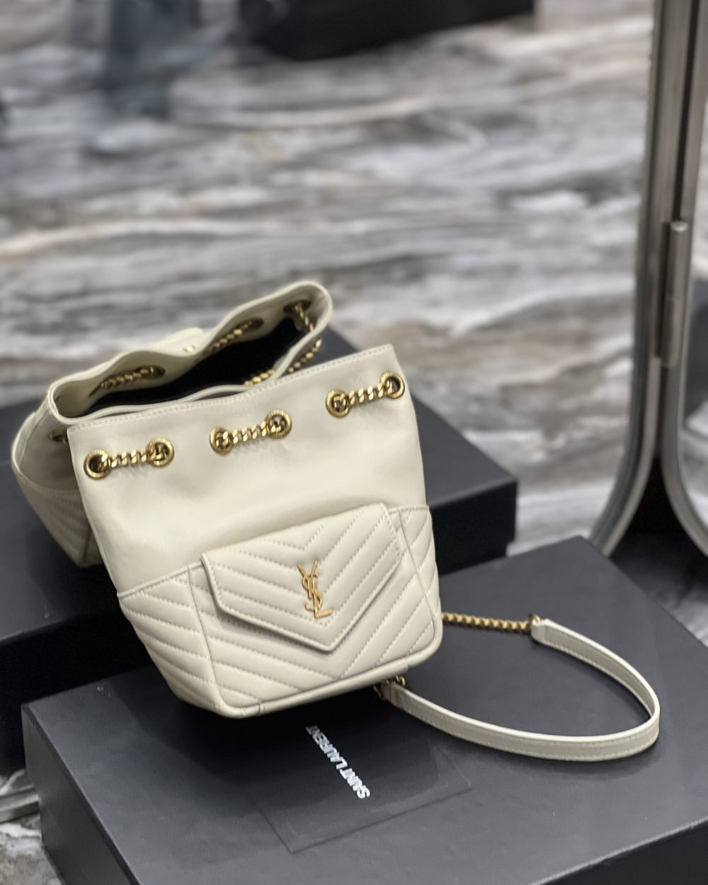 [REP 1:1] Saint Laurent JOE Mini Backpack White For Women, Women's Bags 7.5in/19cm YSL 7016311EL079207