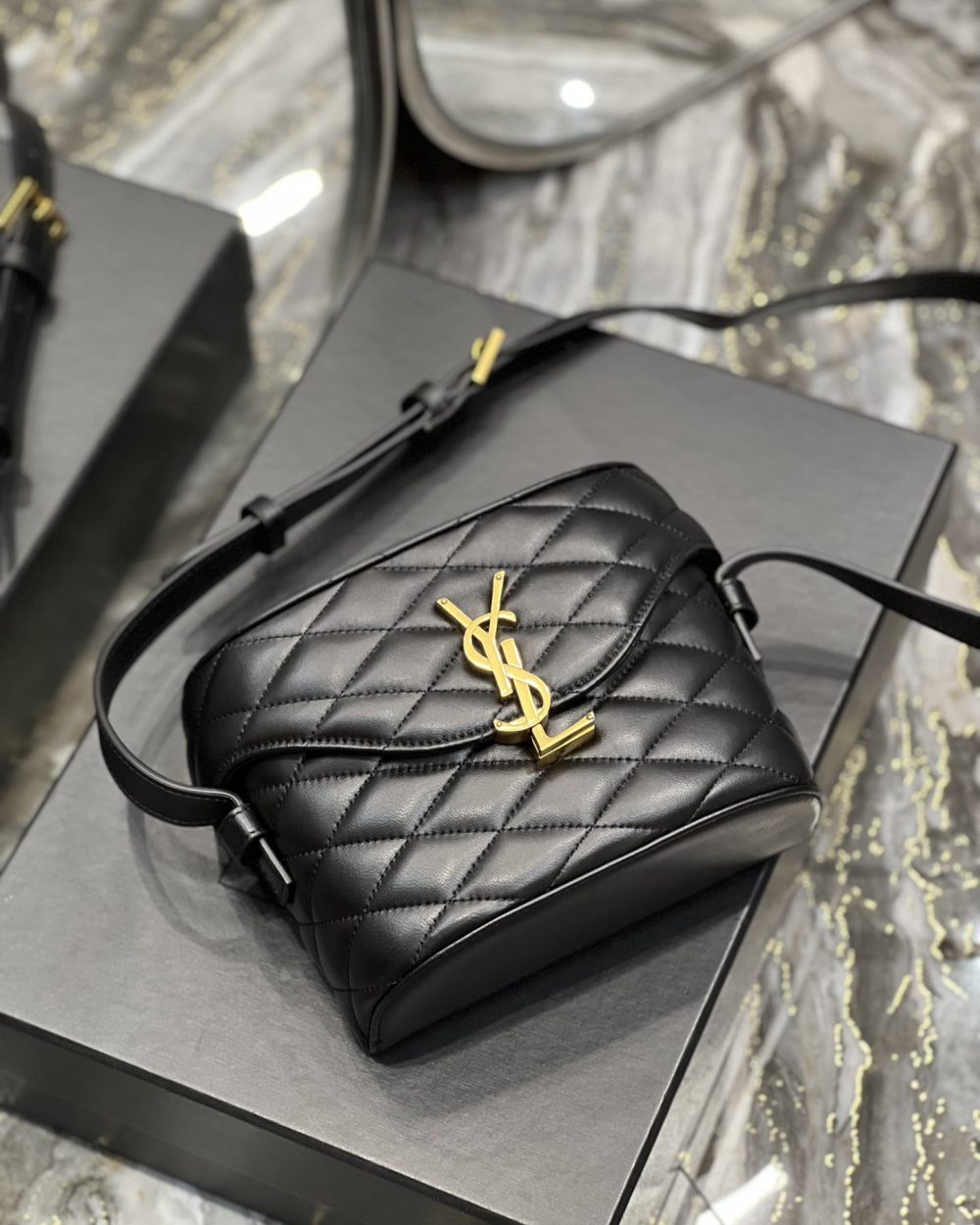 [REP 1:1] Saint Laurent June Box Bag Black For Women, Women's Bags 7.5in/19cm YSL 7100801EL071000