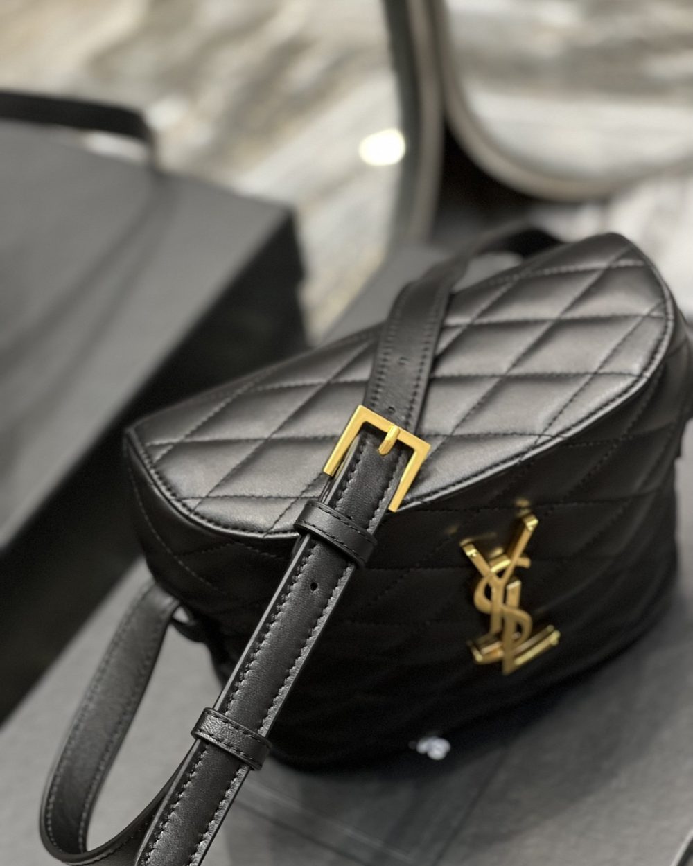 [REP 1:1] Saint Laurent June Box Bag Black For Women, Women's Bags 7.5in/19cm YSL 7100801EL071000
