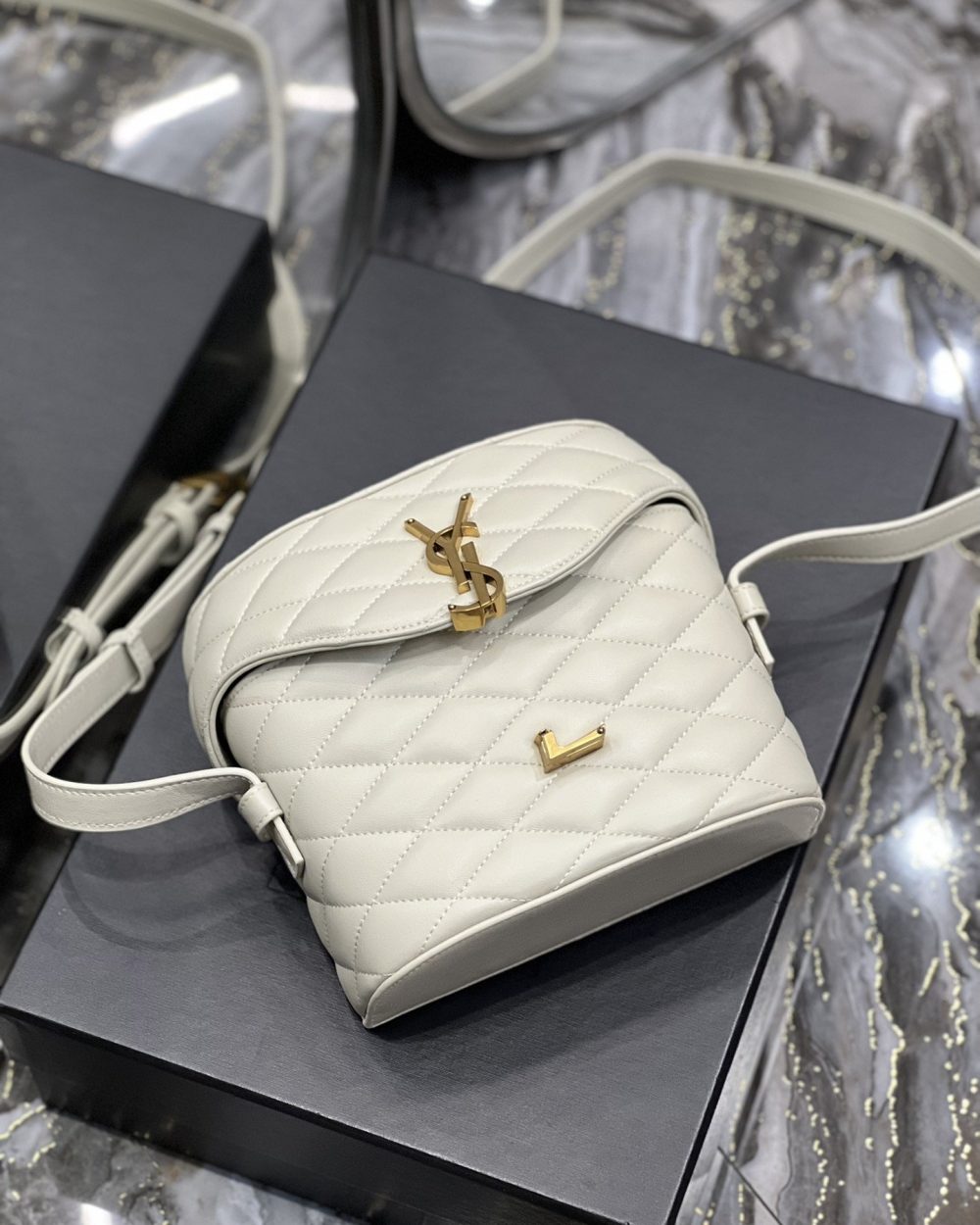 [REP 1:1] Saint Laurent June Box Bag White For Women, Women's Bags 7.5in/19cm YSL