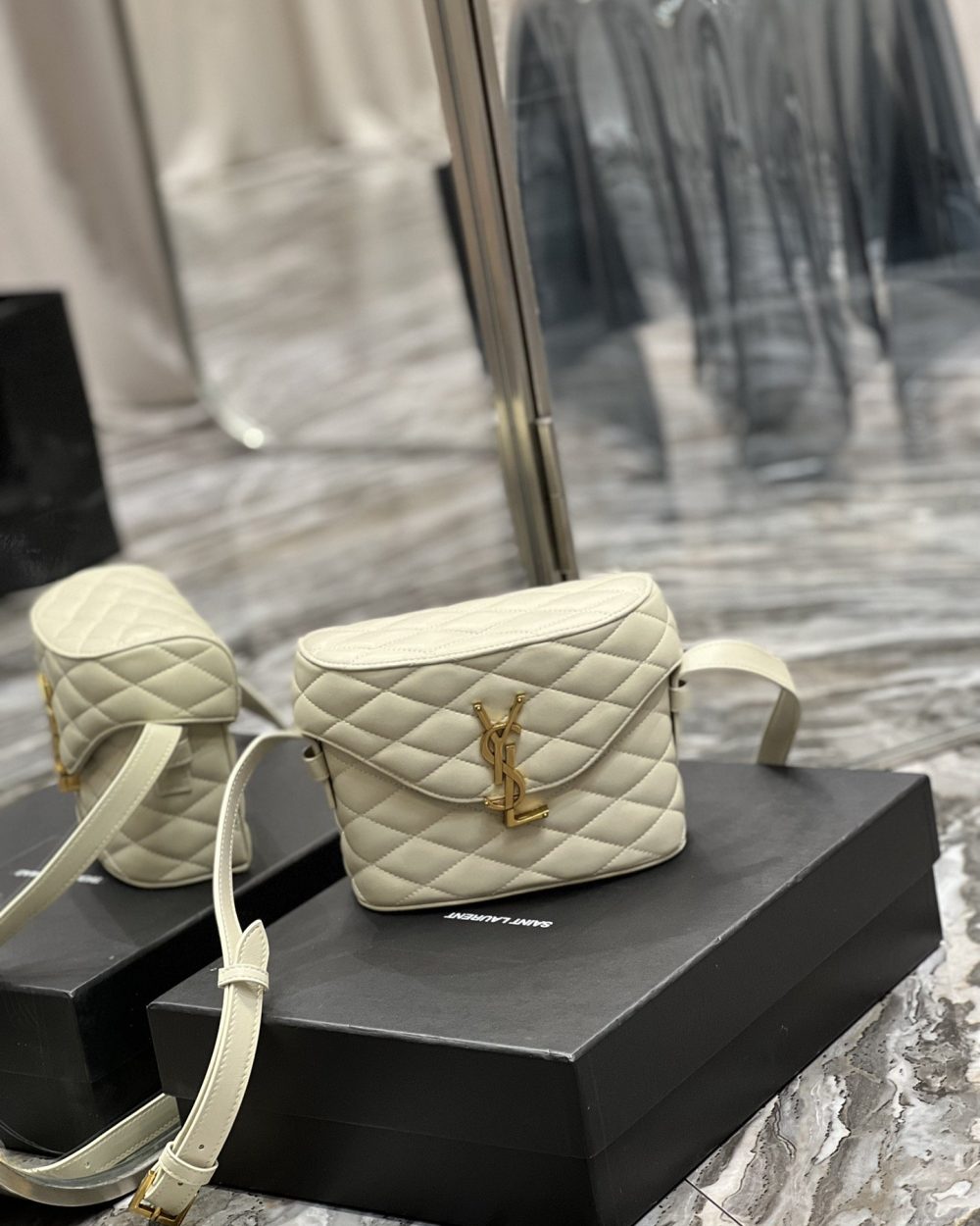 [REP 1:1] Saint Laurent June Box Bag White For Women, Women's Bags 7.5in/19cm YSL