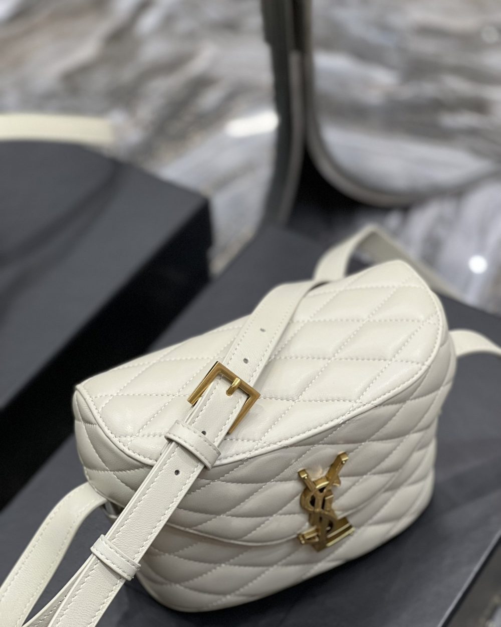 [REP 1:1] Saint Laurent June Box Bag White For Women, Women's Bags 7.5in/19cm YSL