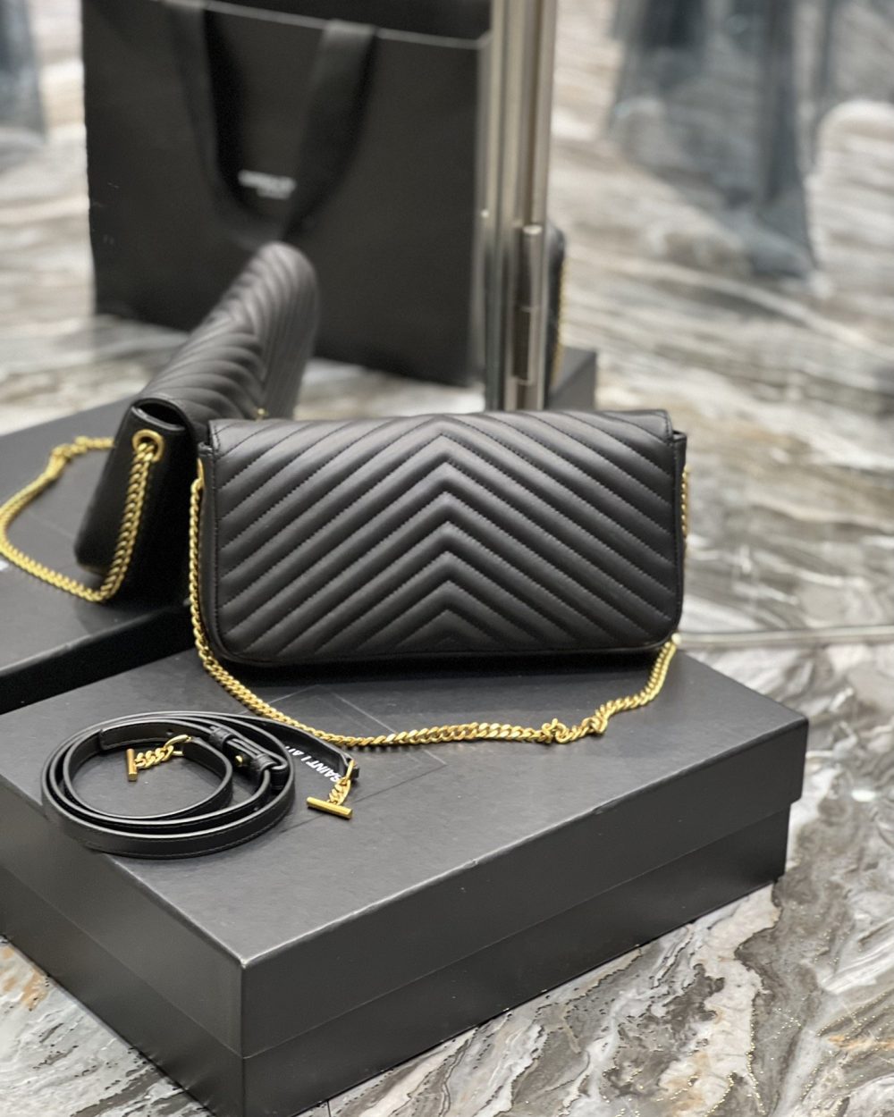 [REP 1:1] Saint Laurent Kata 99 Chain Bag Black With Gold Hardware For Women 10.2in/26cm YSL