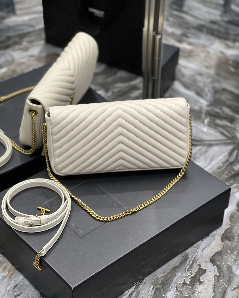 [REP 1:1] Saint Laurent Kata 99 Chain Bag White With Gold Hardware For Women 10.2in/26cm YSL