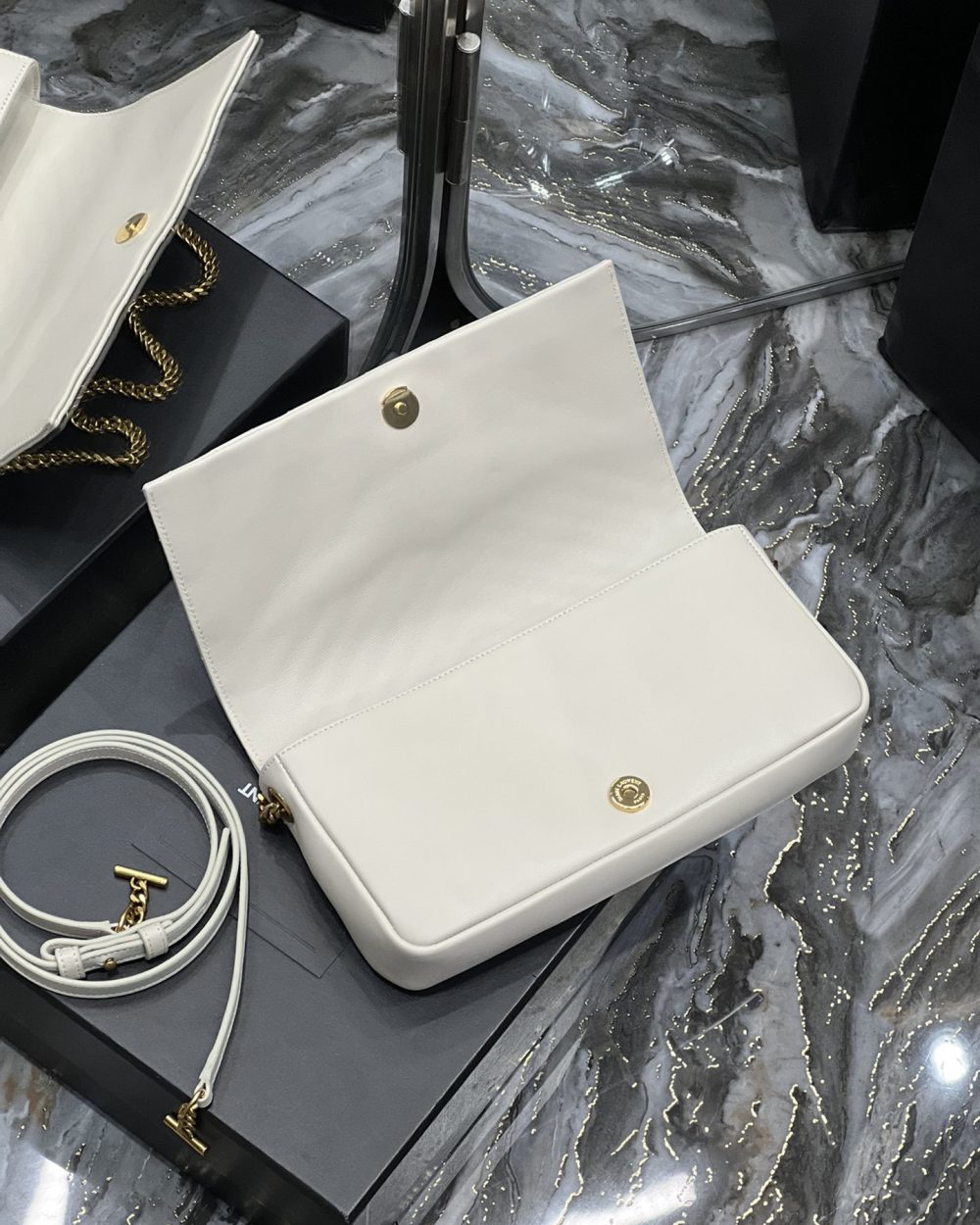 [REP 1:1] Saint Laurent Kata 99 Chain Bag White With Gold Hardware For Women 10.2in/26cm YSL