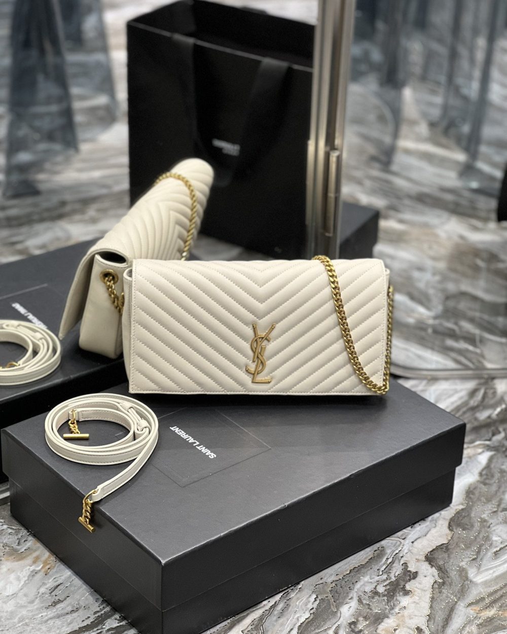 [REP 1:1] Saint Laurent Kata 99 Chain Bag White With Gold Hardware For Women 10.2in/26cm YSL