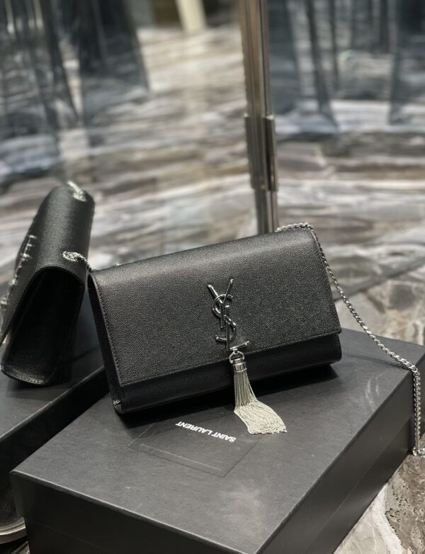 [REP 1:1] Saint Laurent Kata Medium Chain Bag Black With Tassel For Women 9.4in/24cm YSL 354119BOW0N1000