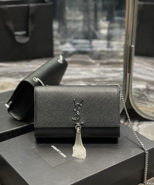 [REP 1:1] Saint Laurent Kata Medium Chain Bag Black With Tassel For Women 9.4in/24cm YSL 354119BOW0N1000