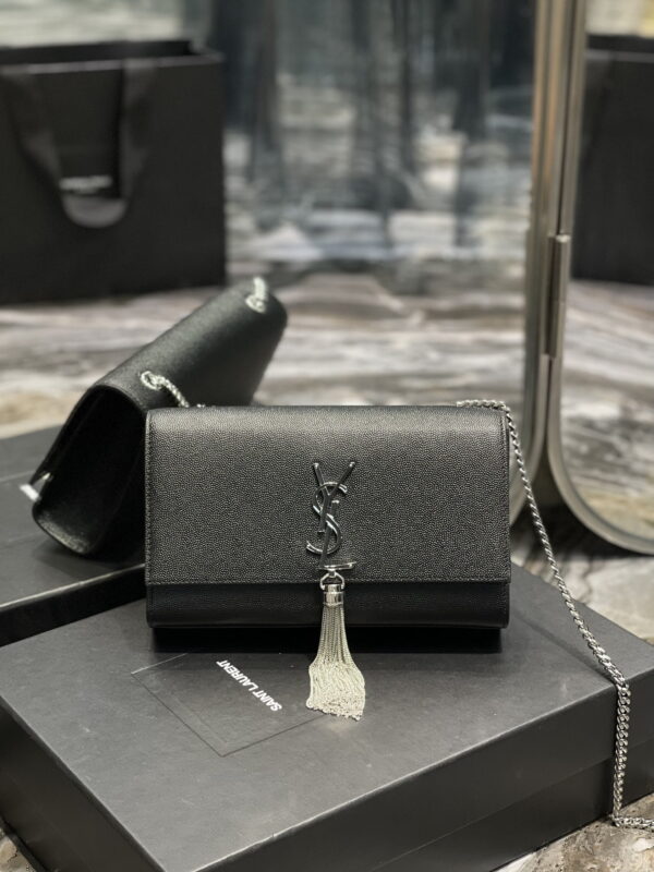 [REP 1:1] Saint Laurent Kata Medium Chain Bag Black With Tassel For Women 9.4in/24cm YSL 354119BOW0N1000