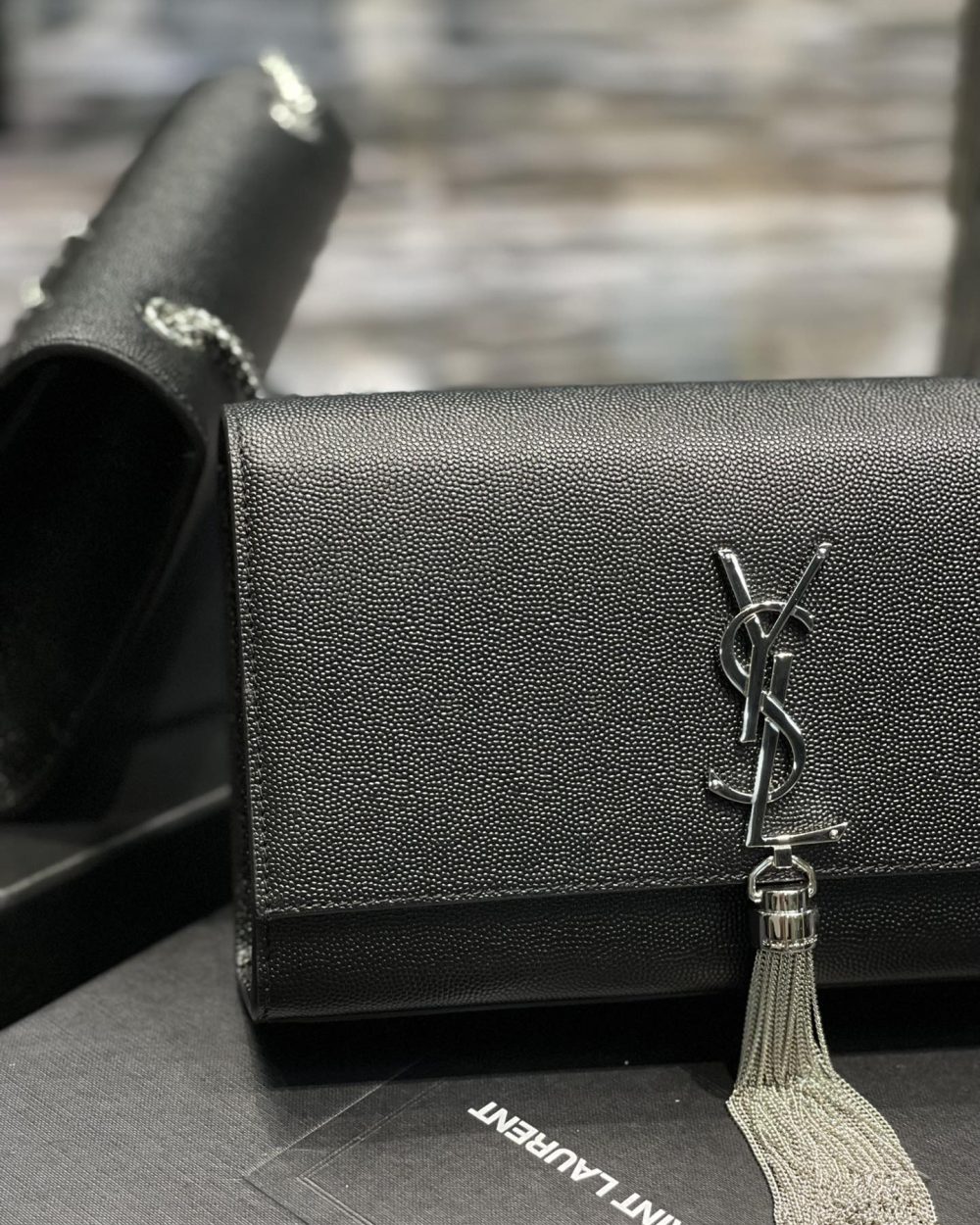 [REP 1:1] Saint Laurent Kata Medium Chain Bag Black With Tassel For Women 9.4in/24cm YSL 354119BOW0N1000