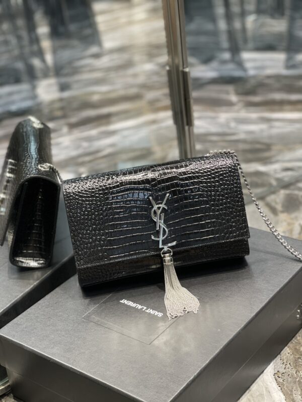 [REP 1:1] Saint Laurent Kata Medium Chain Bag Black With Tassel For Women 9.4in/24cm YSL 354119DND0N1000