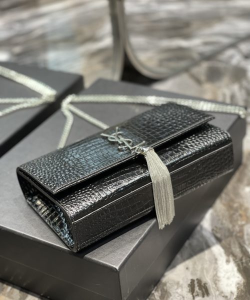 [REP 1:1] Saint Laurent Kata Medium Chain Bag Black With Tassel For Women 9.4in/24cm YSL 354119DND0N1000