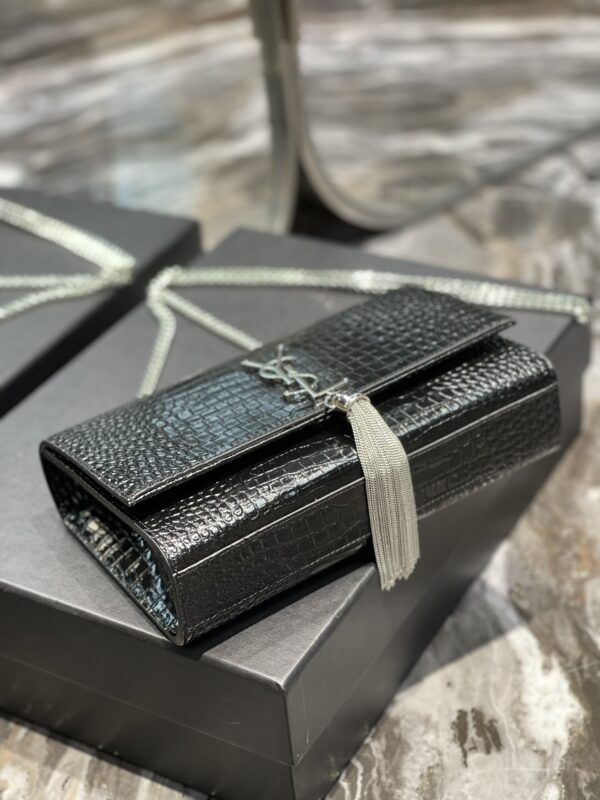[REP 1:1] Saint Laurent Kata Medium Chain Bag Black With Tassel For Women 9.4in/24cm YSL 354119DND0N1000
