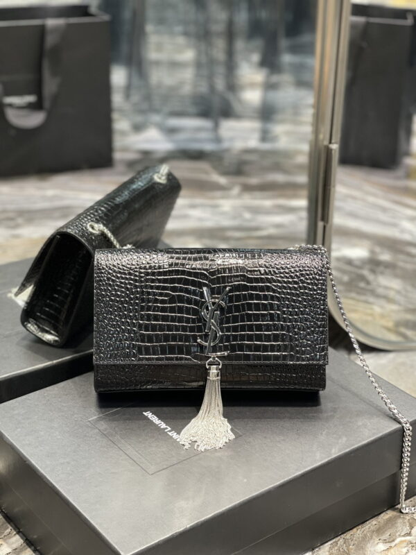 [REP 1:1] Saint Laurent Kata Medium Chain Bag Black With Tassel For Women 9.4in/24cm YSL 354119DND0N1000