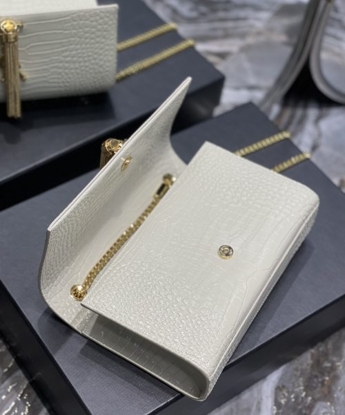 [REP 1:1] Saint Laurent Kata Medium Chain Bag White Vintage With Tassel For Women 9.4in/24cm YSL 354119DND0J9207