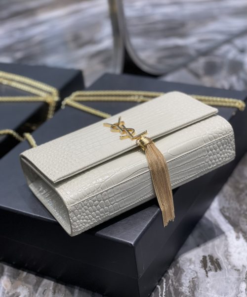 [REP 1:1] Saint Laurent Kata Medium Chain Bag White Vintage With Tassel For Women 9.4in/24cm YSL 354119DND0J9207