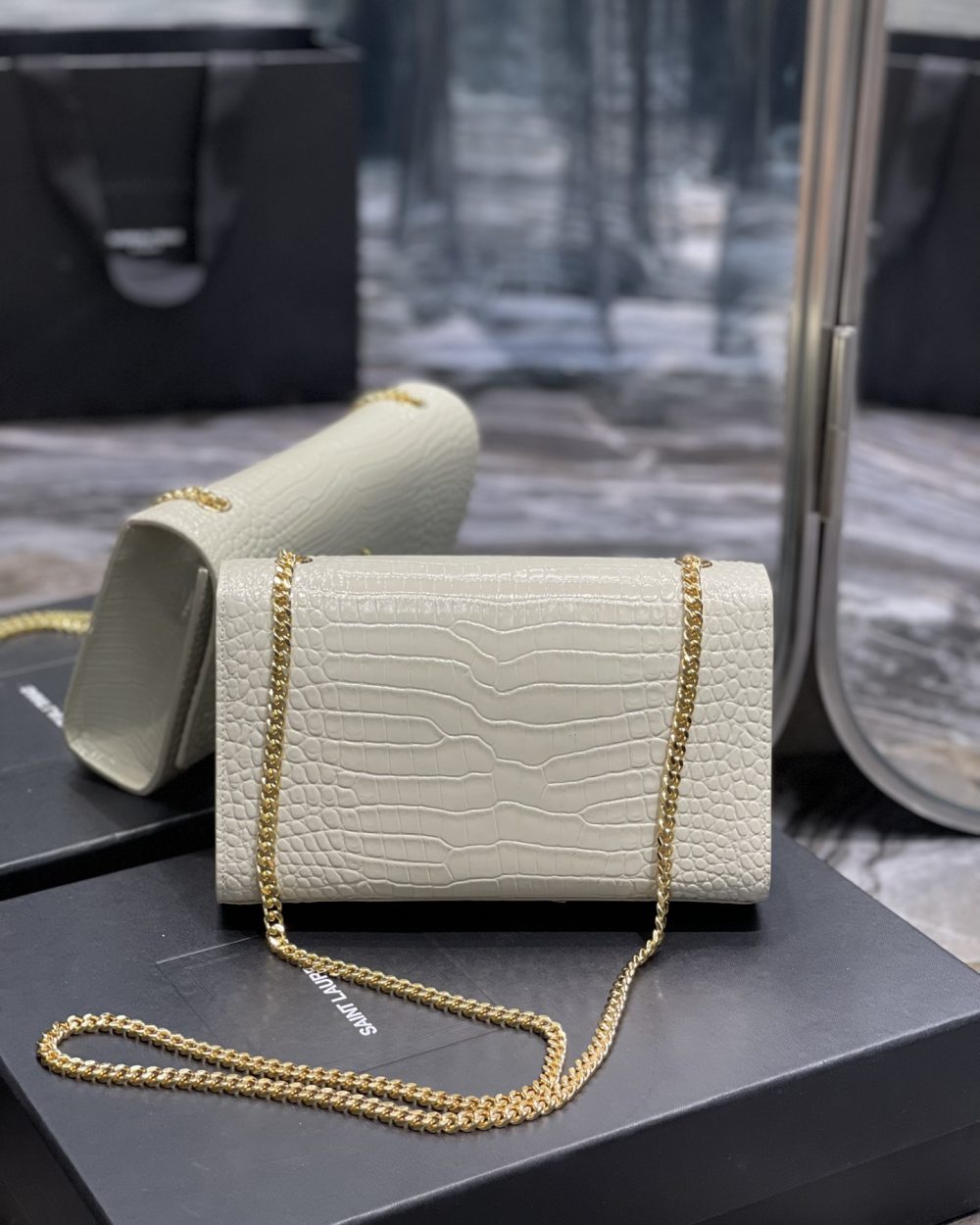 [REP 1:1] Saint Laurent Kata Medium Chain Bag White Vintage With Tassel For Women 9.4in/24cm YSL 354119DND0J9207