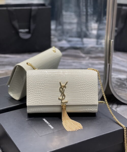 [REP 1:1] Saint Laurent Kata Medium Chain Bag White Vintage With Tassel For Women 9.4in/24cm YSL 354119DND0J9207