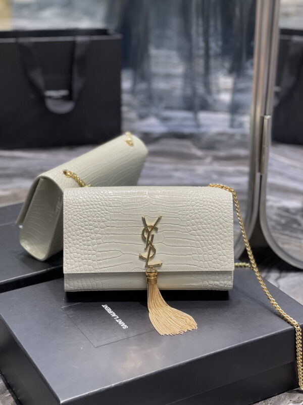 [REP 1:1] Saint Laurent Kata Medium Chain Bag White Vintage With Tassel For Women 9.4in/24cm YSL 354119DND0J9207