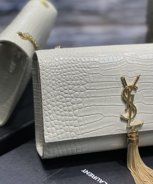 [REP 1:1] Saint Laurent Kata Medium Chain Bag White Vintage With Tassel For Women 9.4in/24cm YSL 354119DND0J9207