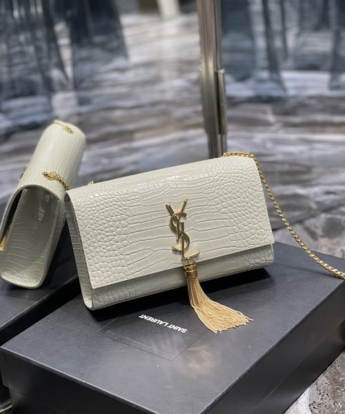[REP 1:1] Saint Laurent Kata Medium Chain Bag White Vintage With Tassel For Women 9.4in/24cm YSL 354119DND0J9207