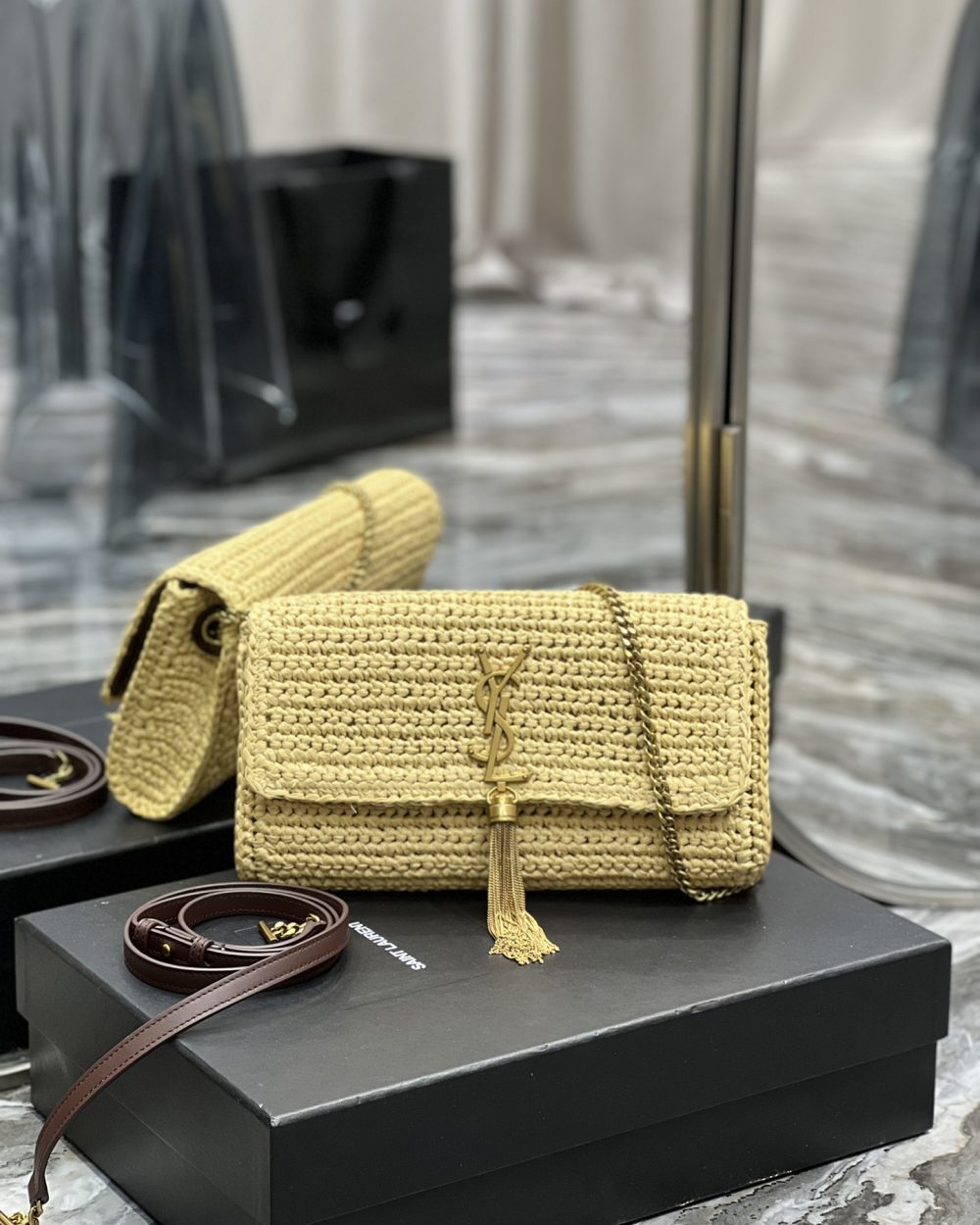 [REP 1:1] Saint Laurent Kate 99 Chain Bag With Tassel Beige For Women, Women's Bags 10.2in/26cm YSL