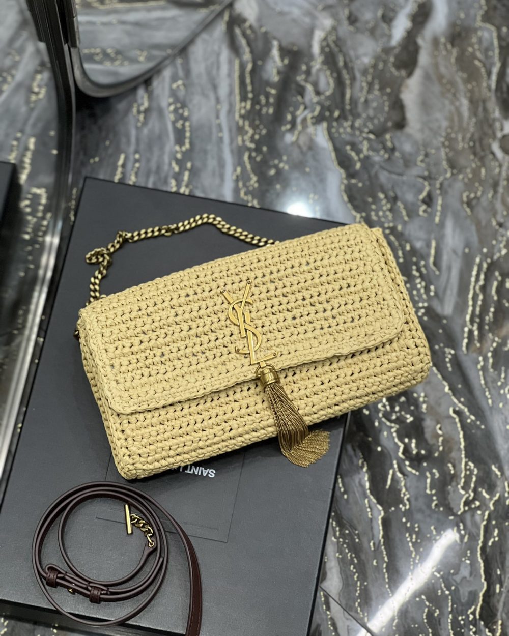 [REP 1:1] Saint Laurent Kate 99 Chain Bag With Tassel Beige For Women, Women's Bags 10.2in/26cm YSL