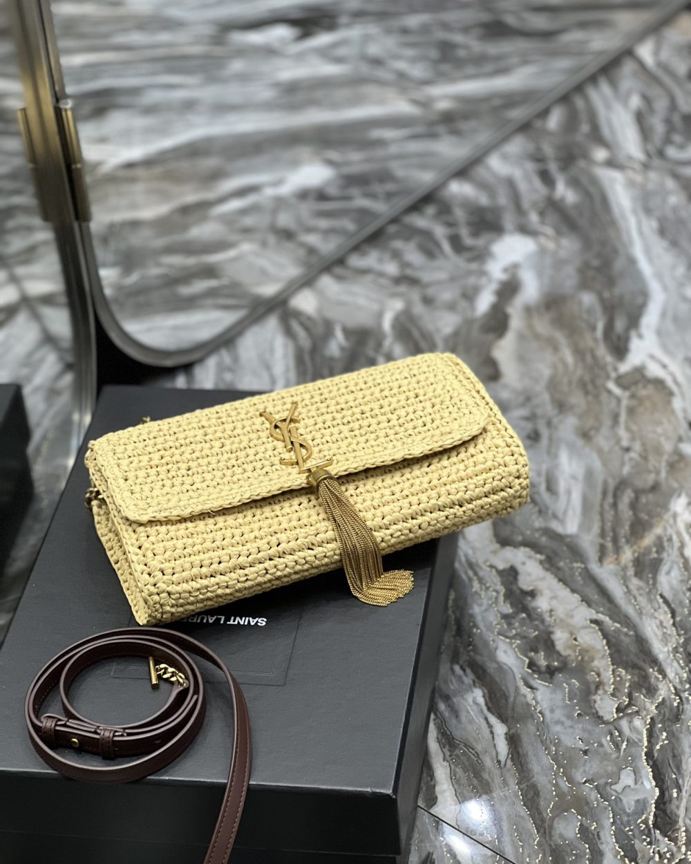 [REP 1:1] Saint Laurent Kate 99 Chain Bag With Tassel Beige For Women, Women's Bags 10.2in/26cm YSL