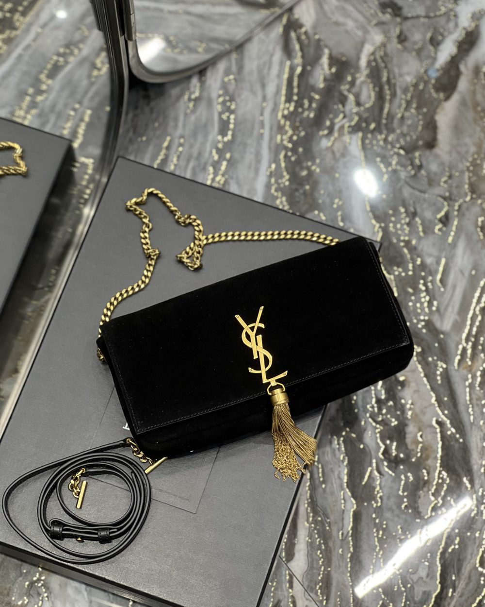 [REP 1:1] Saint Laurent Kate 99 Chain Bag With Tassel Black For Women, Women's Bags 10.2in/26cm YSL