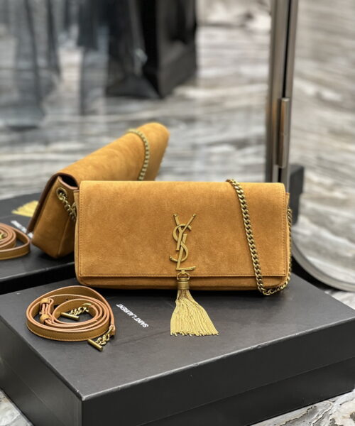 [REP 1:1] Saint Laurent Kate 99 Chain Bag With Tassel Brown For Women, Women's Bags 10.2in/26cm YSL