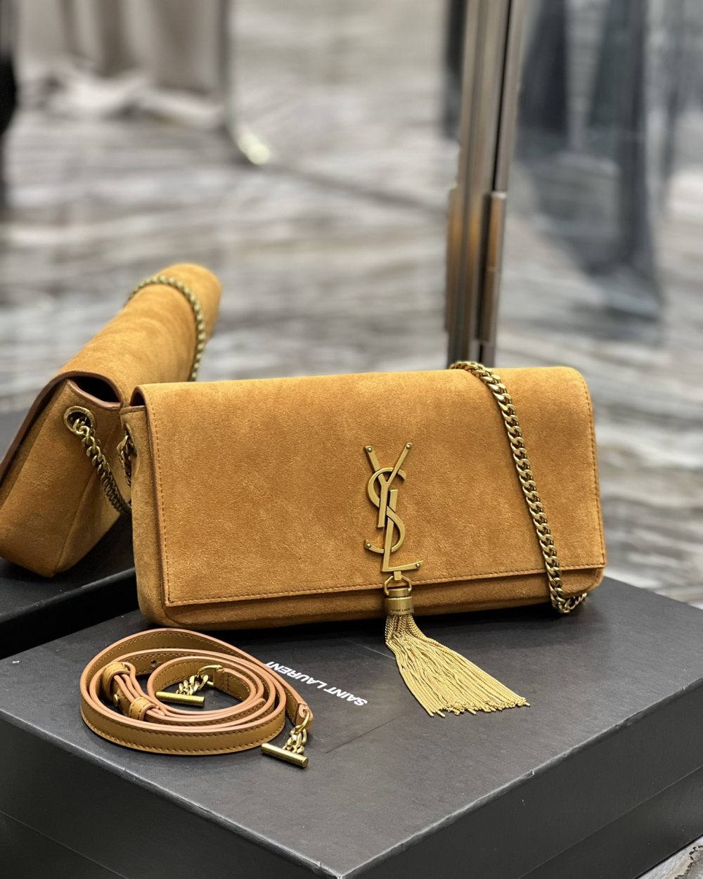 [REP 1:1] Saint Laurent Kate 99 Chain Bag With Tassel Brown For Women, Women's Bags 10.2in/26cm YSL