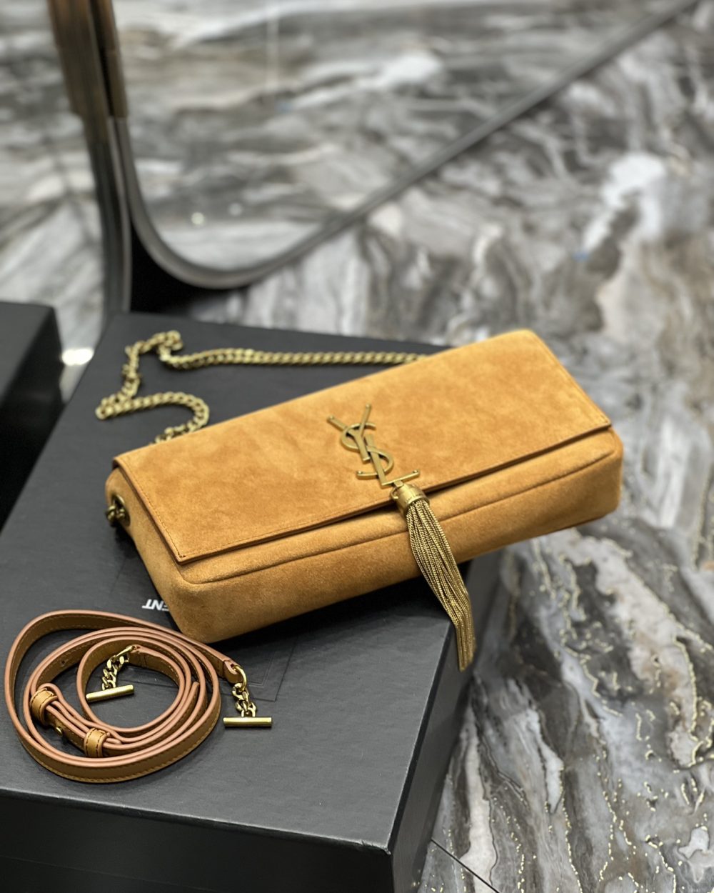 [REP 1:1] Saint Laurent Kate 99 Chain Bag With Tassel Brown For Women, Women's Bags 10.2in/26cm YSL