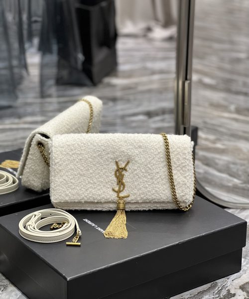 [REP 1:1] Saint Laurent Kate 99 Chain Bag With Tassel White For Women, Women's Bags 10.2in/26cm YSL