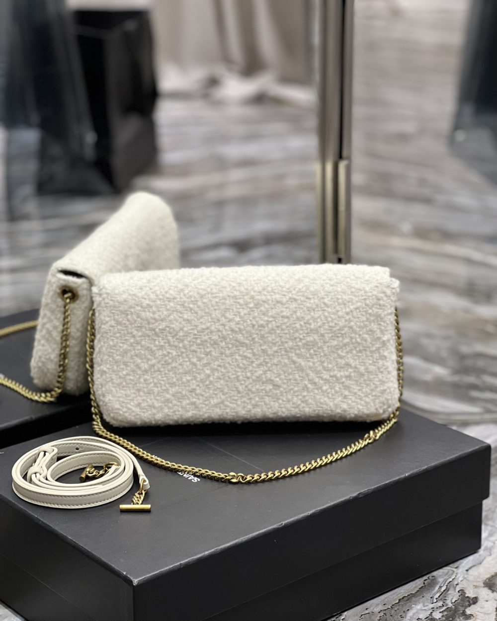 [REP 1:1] Saint Laurent Kate 99 Chain Bag With Tassel White For Women, Women's Bags 10.2in/26cm YSL