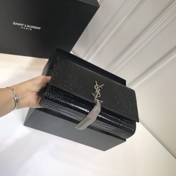 [REP 1:1] Saint Laurent Kate Medium Chain Bag With Tassel In Embossed Crocodile Black For Women 9.4in/24cm YSL 354119DND0N1000