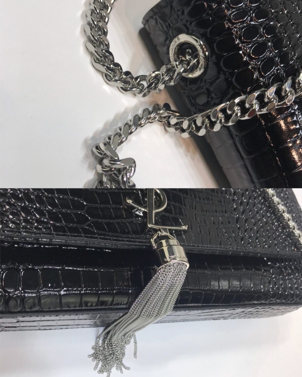 [REP 1:1] Saint Laurent Kate Medium Chain Bag With Tassel In Embossed Crocodile Black For Women 9.4in/24cm YSL 354119DND0N1000