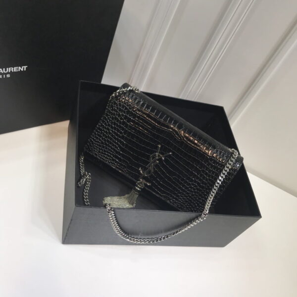 [REP 1:1] Saint Laurent Kate Medium Chain Bag With Tassel In Embossed Crocodile Black For Women 9.4in/24cm YSL 354119DND0N1000