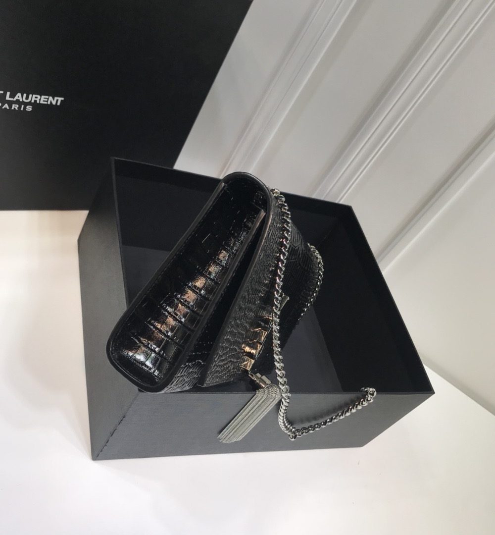 [REP 1:1] Saint Laurent Kate Medium Chain Bag With Tassel In Embossed Crocodile Black For Women 9.4in/24cm YSL 354119DND0N1000