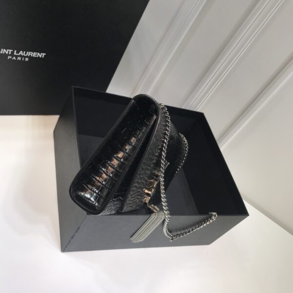 [REP 1:1] Saint Laurent Kate Medium Chain Bag With Tassel In Embossed Crocodile Black For Women 9.4in/24cm YSL 354119DND0N1000