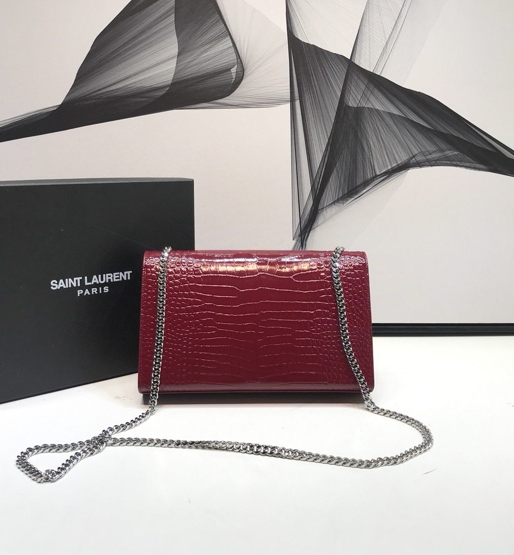 [REP 1:1] Saint Laurent Kate Medium Chain Bag With Tassel In Embossed Crocodile Burgundy For Women 9.4in/24cm YSL