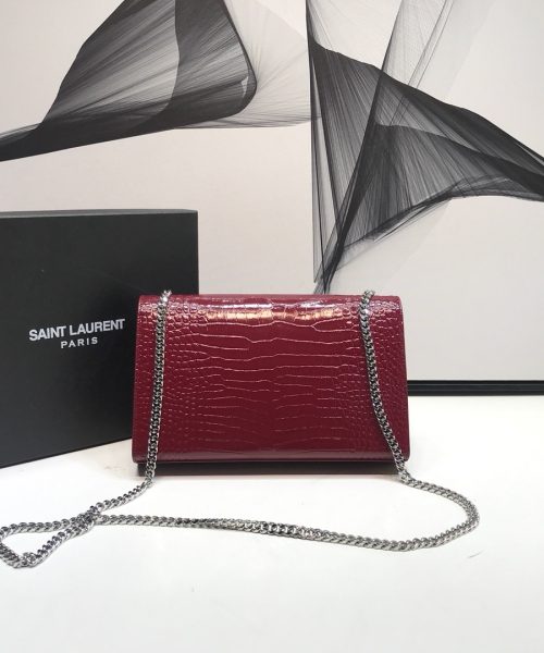 [REP 1:1] Saint Laurent Kate Medium Chain Bag With Tassel In Embossed Crocodile Burgundy For Women 9.4in/24cm YSL